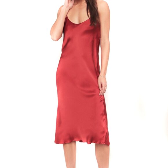 EUC Tango Red Silk Slip Dress (S) - Picture 1 of 8